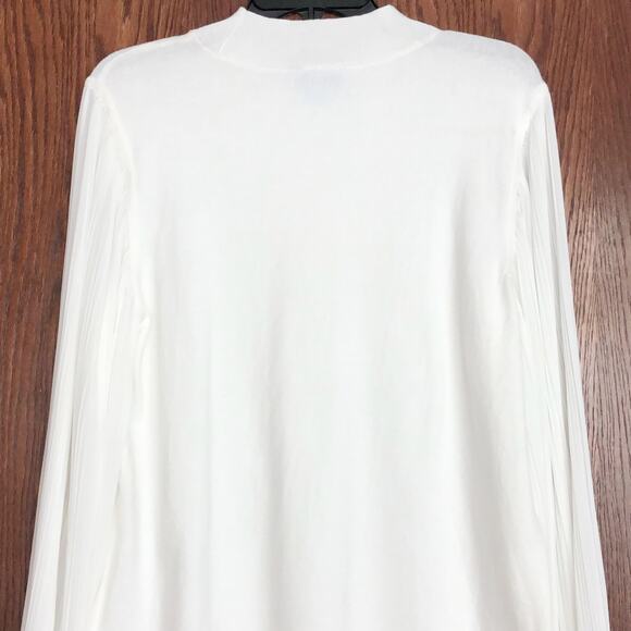 Cece Womens Long Sleeve Sweater Large White Ruffled Sheer Pleated Mock Neck - Picture 12 of 14